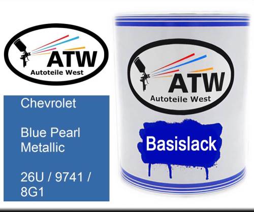 Chevrolet, Blue Pearl Metallic, 26U / 9741 / 8G1: 1L Lackdose, von ATW Autoteile West.